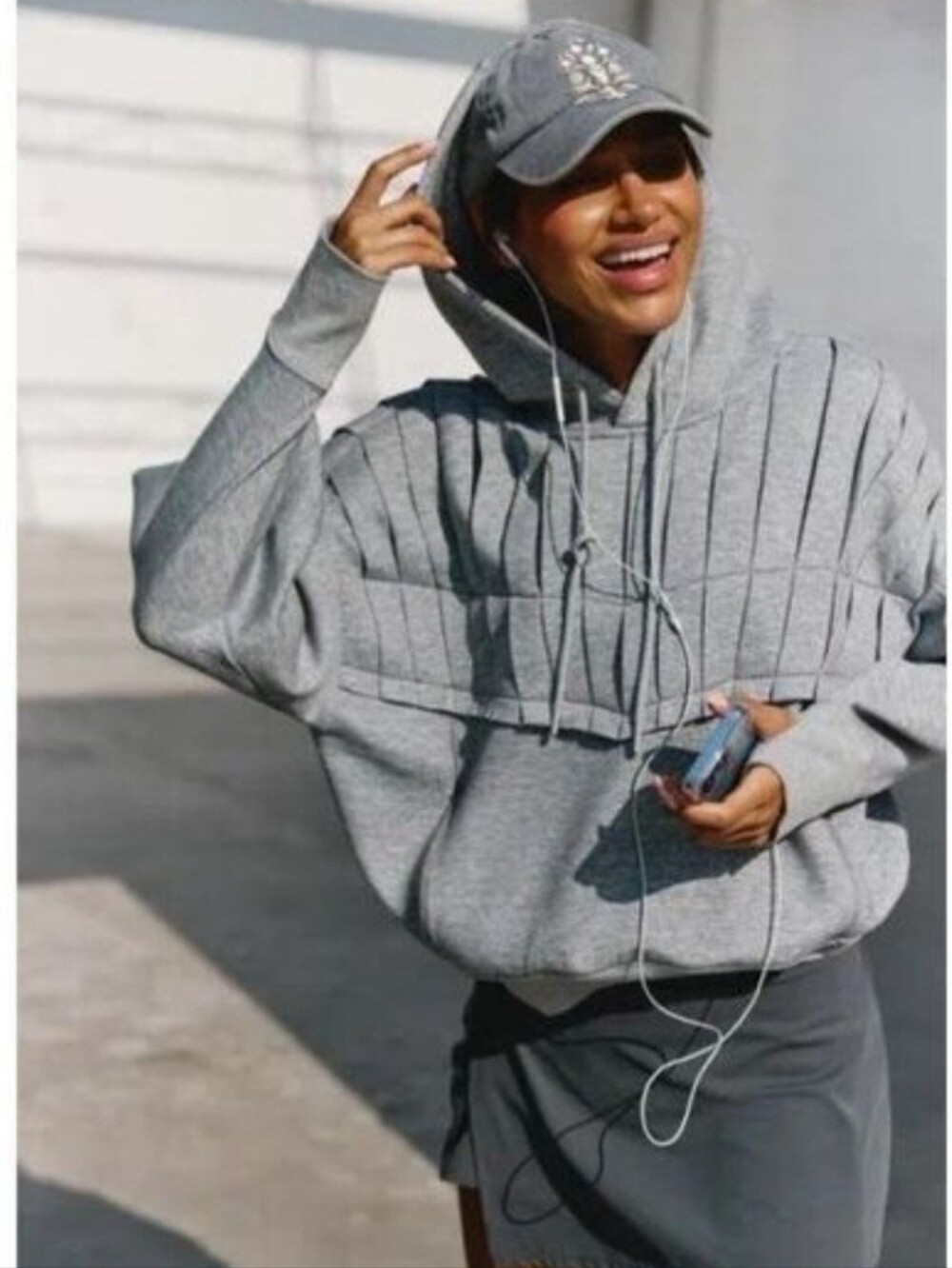 Free People Gray Quilted Pullover Hoodie with Drawstring (worn once)